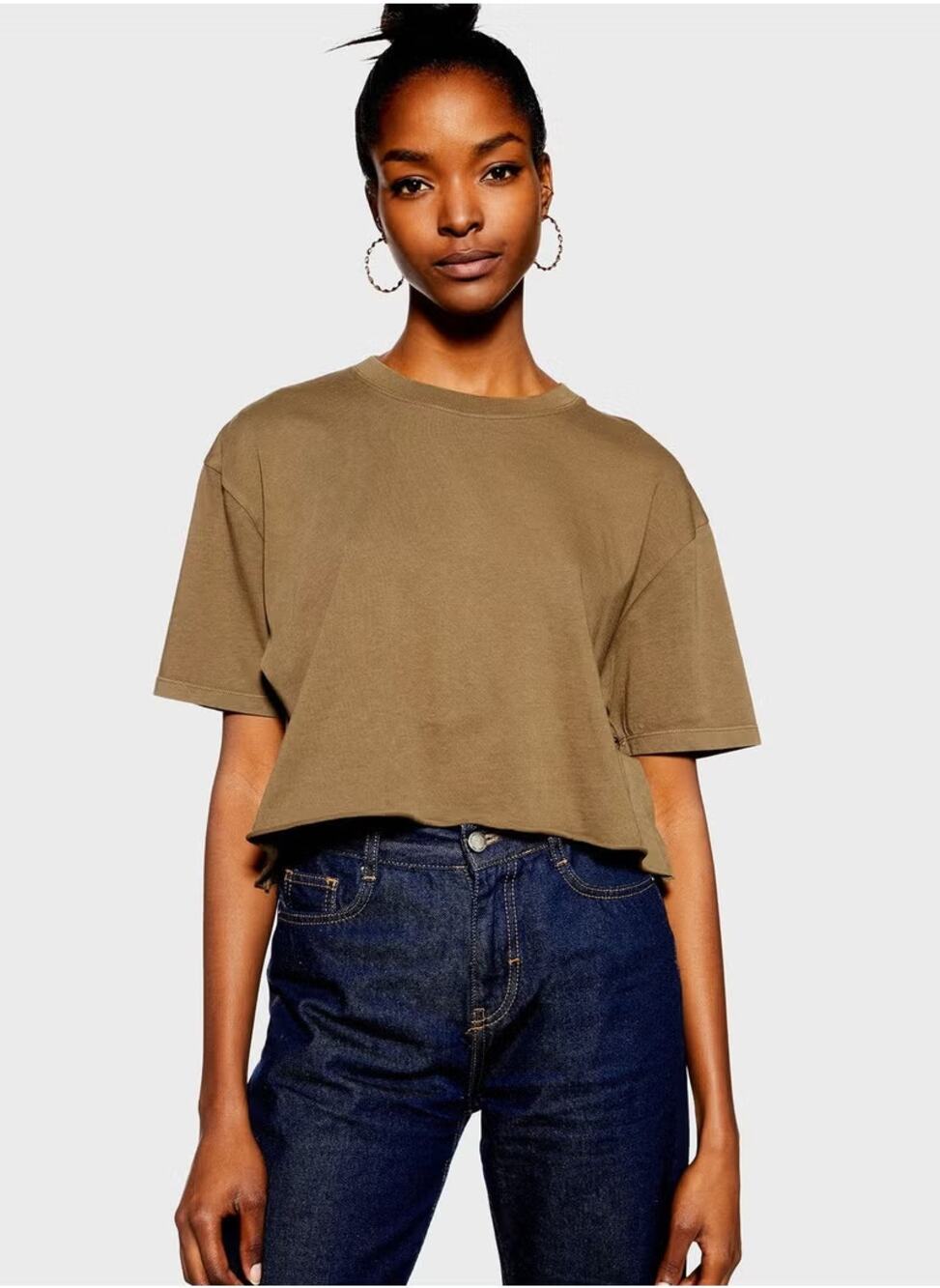 NWT Topshop Army Olive Green Cropped Round Neck T-Shirt Crop Top Womens Size 0-2